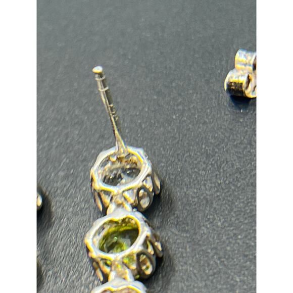 K 925 Sterling Silver Rhodium Semi Precious Multi Gemstone Round Dangle Earrings - Picture 9 of 14